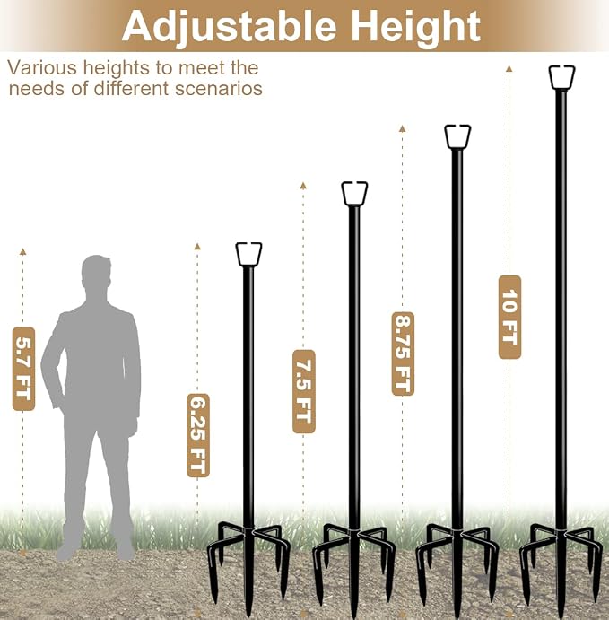 Queension 10FT Plug Floor String Light Poles for Outdoor String Lights for Garden, Backyard, Patio Lighting Stand for Parties, Bistro & Weddings, 2 Pack | for Garden, Backyard, Patio Lighting Stand for Parties, Bistro & Weddings