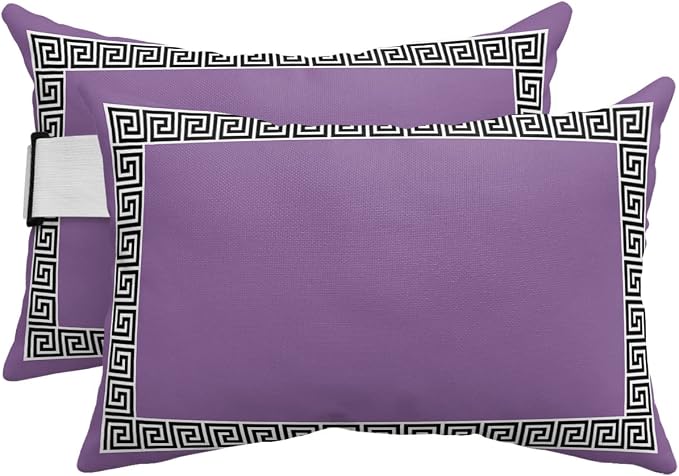 Outdoor Pillows Covers with Inserts Chinese Style Pattern Purple Background Waterproof Recliner Pillow with Adjustable Strap Throw Pillows for Patio Furniture Pool Lounge Chair, 11x16 inch, 2PCS