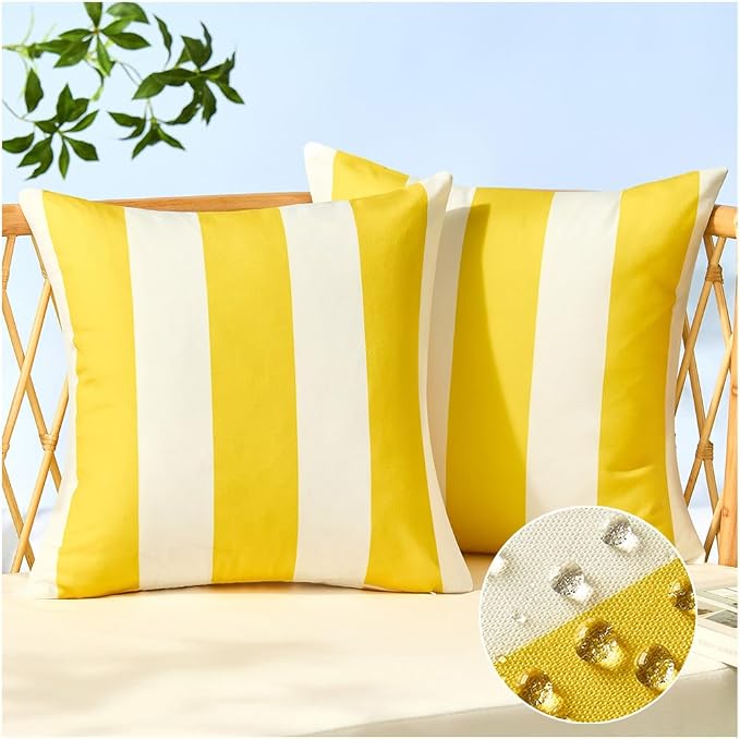 Allorry Outdoor Pillow Covers 20x20 Yellow Striped Outdoor Decor JB007F20 | Striped Pillow Covers|for Spring Summer Outdoor Waterproof Garden Patio Furniture Sofa Bed Home Decor
