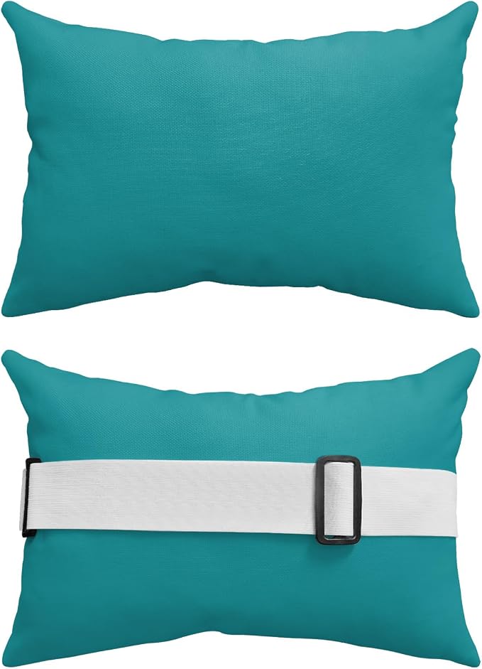 DecorLovee Teal Outdoor Recliner Pillows for Head, Modern Pure Teal Waterproof Chair Pillow with Elastic Stripe, Farmhouse Chaise Lounge Headrest Pillow for Patio/Beach/Pool 1Pack, 11"x16"