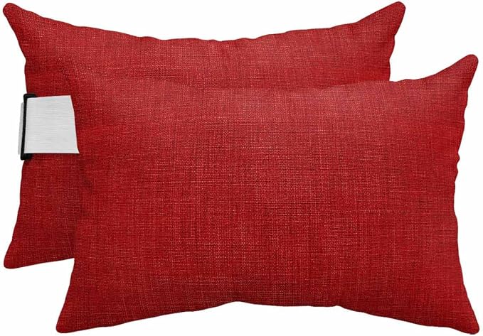 Outdoor Pillow for Chaise Lounge Chair Red Rustic Vintage Burlap Texture Outdoor Pillows Waterproof with Adjustable Strap Headrest Lumbar Pillows for Garden Patio Furniture 2 Pack 11" x 16"