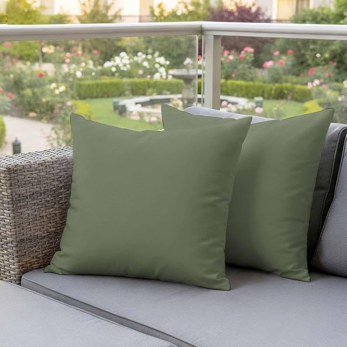 Outdoor Pillow Covers 24 x 24 Inches, Green Solid Color Waterproof Throw Pillow Cover Set of 2, Aesthetics Contemporary Luxury Decorative Square Cushion Covers for Patio/Couch/Garden