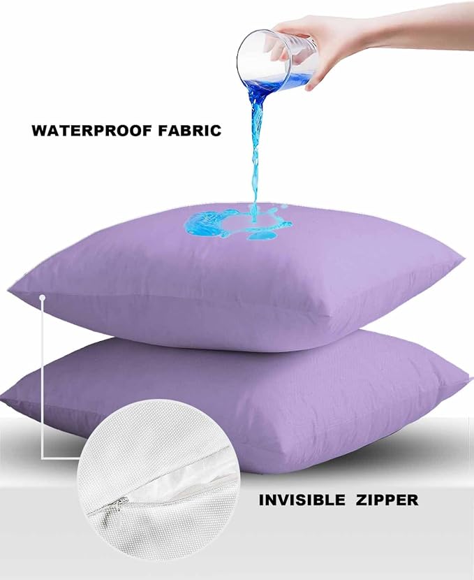 Outdoor Waterproof Throw Pillow Covers Set of 2 Lavender Purple Pillowcases 24x24 Inches Simple Style Patio Decorative Pillows Cushion Case Patio Pillows for Couch Bed Chair Garden