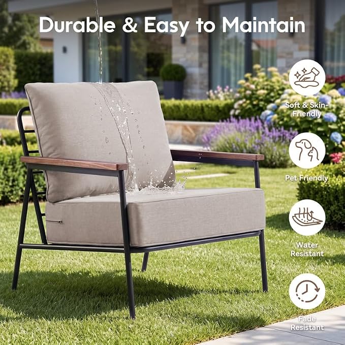 Luxury 22*24*6in Outdoor Patio Cushions, 6 Pieces Beige Outdoor Cushion | 6'' Thick Outdoor Cushions, Water-Resistant, Reversible, Removable Cover, for Patio Chairs Sofa Couch Loveseat