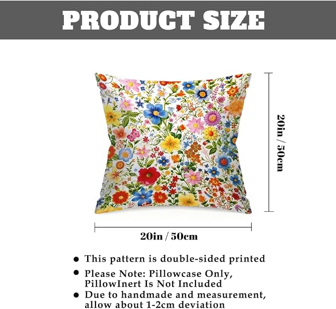 20x20 Inch Outdoor Pillow Covers Set of 2 Waterproof Throw Pillow Covers Decorative Couch Cushion Covers Colorful Art Floral Square Pillowcases Protectors for Patio Garden Sofa