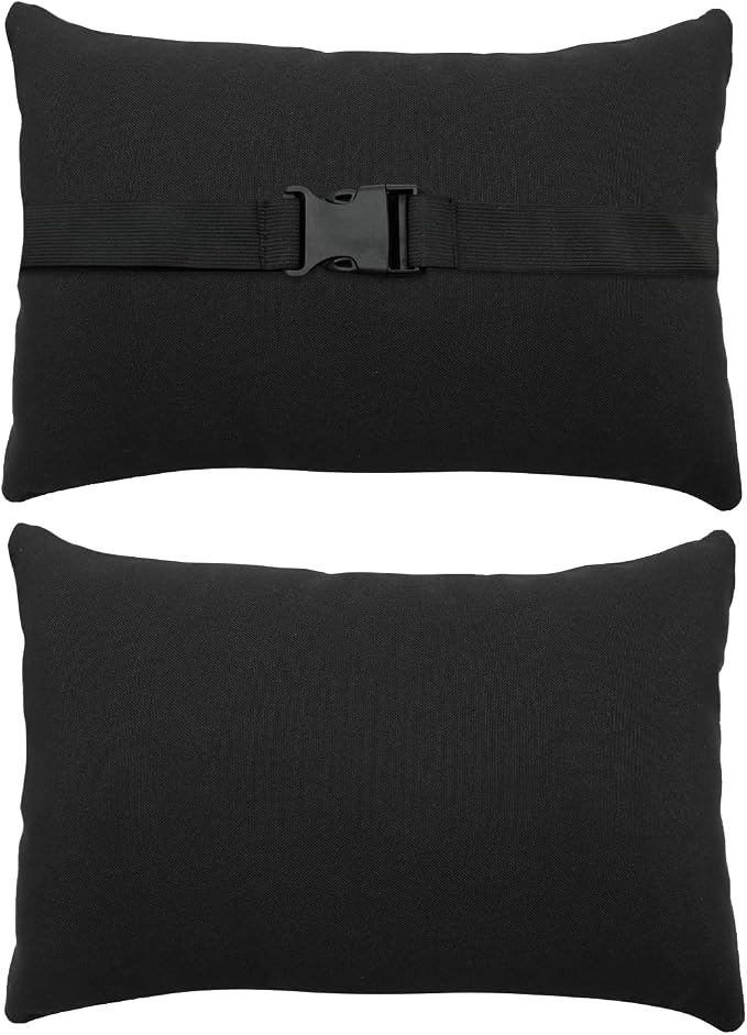 Chaise Lounge Head Resting Pillows, Waterproof Outdoor Pillows | 2 Pack Head Support Pillow with Adjustable Elastic Stripe for Garden Furniture Decorative, Black