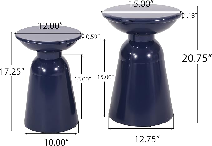 Set of 2 Outdoor Side Tables, Navy Blue