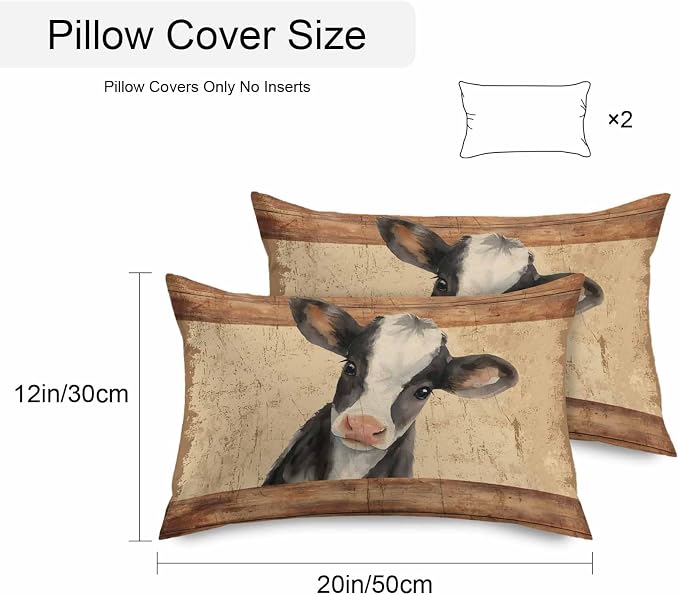 Farmhouse Cow Outdoor Pillow Covers 20x12 Inch Lumbar Pillow Covers Set of 2 Waterproof Decorative Throw Pillow Cases Country Vintage Animals Wooden Grain Cushion Covers for Patio Furniture Garden