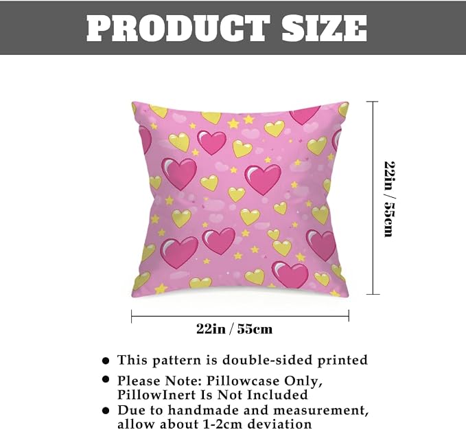 22x22 Inch Outdoor Pillow Covers Set of 2 Waterproof Throw Pillow Covers Decorative Couch Cushion Covers Pink Hearts Yellow Star Square Pillowcases Protectors for Patio Garden Sofa