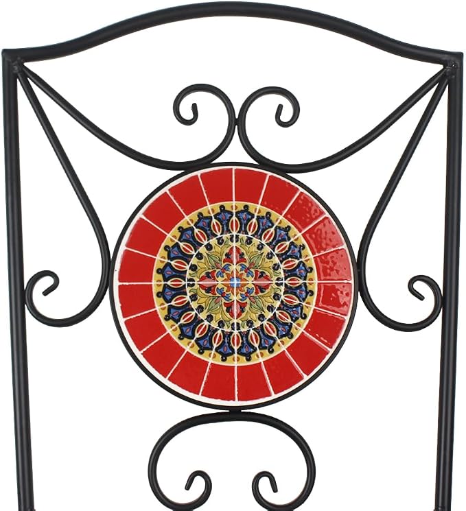 Folding Patio Chairs Set of 2 Mosaic Bistro Chair Outdoor Seating | Garden Patio Furniture Seating Heavy Duty Metal Frame Dining Chairs for Lawn Yard Balcony Porch Backyard Poolside