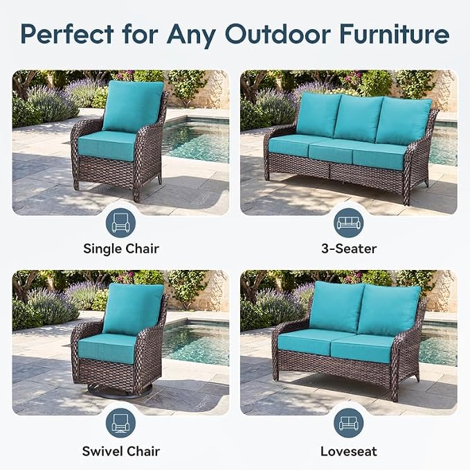 Luxury 22*24*6in Outdoor Patio Cushions, 5 Pieces Teal Outdoor Cushion | 6'' Thick Outdoor Cushions, Water-Resistant, Reversible, Removable Cover, for Patio Chairs Sofa Couch Loveseat