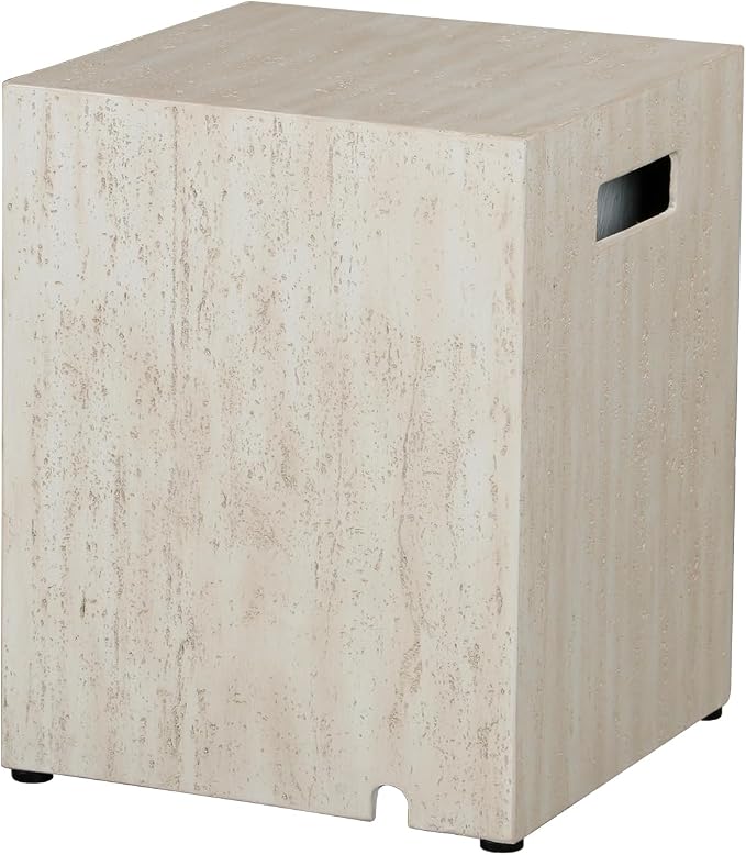 Propane Tank Cover Table, Square Tank Container Fits Standard 20 lb Cylinder Bottle Storage Box Hideaway Table, Gas Tank Holder for Outdoor Gas Fire Pits, Beige Travertine