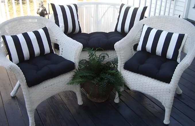 RSH DECOR: Sunbrella Tufted Wicker U-Shape Cushions Set of 2 | 22” x 22” | Outdoor Seat Cushions for Patio Furniture| Crafted with Sunbrella Performance Fabric | Canvas Black-Made in USA