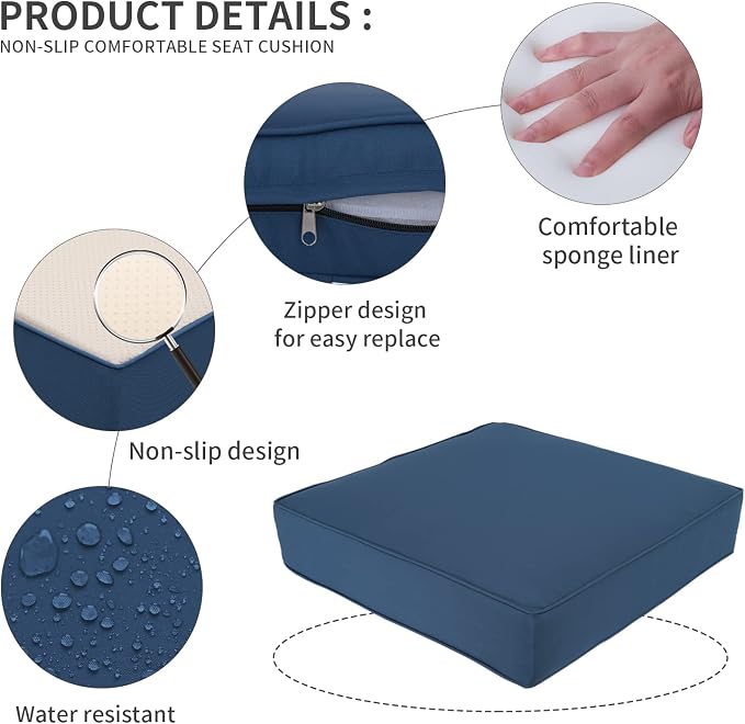 Valita Outdoor Furniture Replacement Cushions, Fits 6-seat Sectional Rattan Conversation Set, 14 Piece Patio Water-Resistant Replacement Sofa Cushions, Liner&Cover (Navy Blue)
