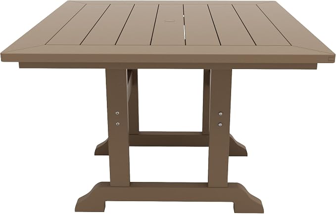 WestinTrends Malibu Outdoor Dining Table, All Weather Poly Lumber Adirondack 43" Trestle Square Patio Table with Umbrella Hole, Weathered Wood