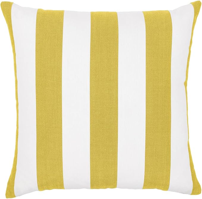 Sherry Kline Cabana Stripe Outdoor Throw Pillow Set of 2, 18x18 Inch Knife Edge Reversible Decorative Cushions, Indoor Outdoor Patio Accent Pillows, Made in USA - Yellow/White