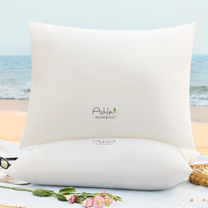 Outdoor Pillows 20 X 26 Pillow Inserts Pack of 2, Water-Resistant Decorative Premium Lumbar Pillow Stuffer Sham Waterproof Pillow for Sofa Couch, Porch Patio Living Room Bedroom Furniture