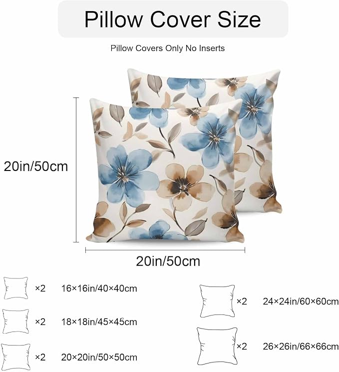 Garden Outdoor Throw Pillow Cover Spring Blossom Flower Waterproof Cushion Covers 2 Pack Pillow Cases Home Decoration for Patio Garden Couch Sofa,Watercolor Floral Leaves