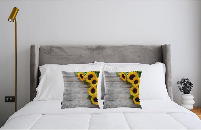 Swono Decorative Square Pillow Covers 18x18 Inch Sunflowers, Blossom Sunflowers Retro Wooden Polyester Pillow Case Set of 2, Soft Cushion Cover Pillowcases for Home Bedroom Couch Sofa Armchair