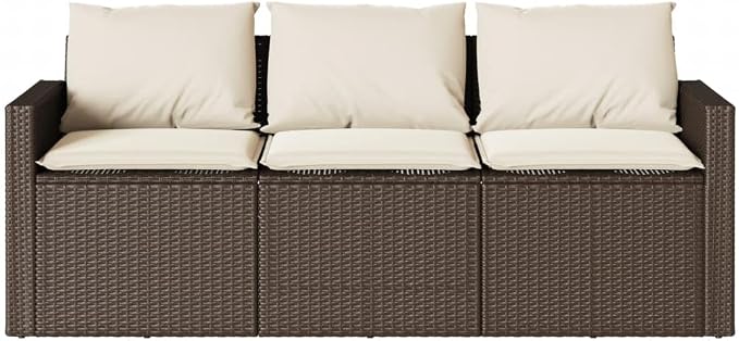2 Piece Patio Dining Set with Cushions Brown Poly Rattan Outdoor Table and 3-Seater Sofa Set for Garden Backyard Patio, Tempered Glass Powder-Coated Steel Frame, Removable Washable Cushion Covers