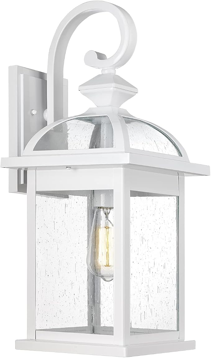 Darkaway Outdoor Lights Fixtures Wall Mount, Large 22inch Outdoor Wall Sconce Lights with Seeded Glass Waterproof Outside Exterior Lights Fixture for House Front Porch Patio （Large, White）