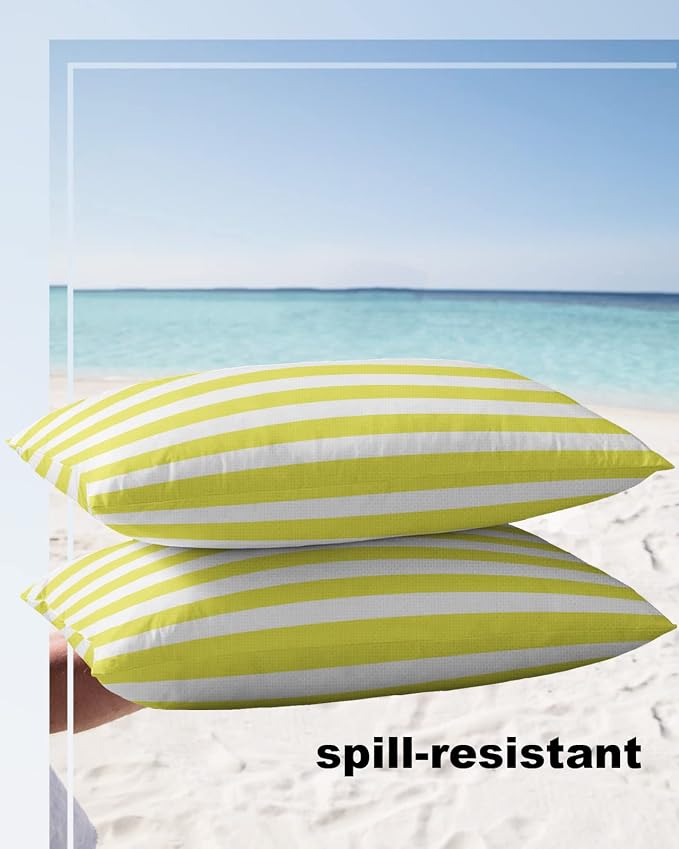 Lumbar Throw Pillow Covers 12x20 Outdoor Waterproof Pillow Covers for Patio Furniture Yellow and White Stripes Throw Pillow Cover Solid Striped Pillowcases Set of 2 Cushion Case for Sofa Couch Chair