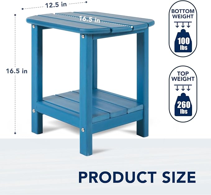 nalone Adirondack Side Table 16.5" Outdoor Side Table HDPE Plastic Double Adirondack End Table Small Table for Patio(Navy Blue)