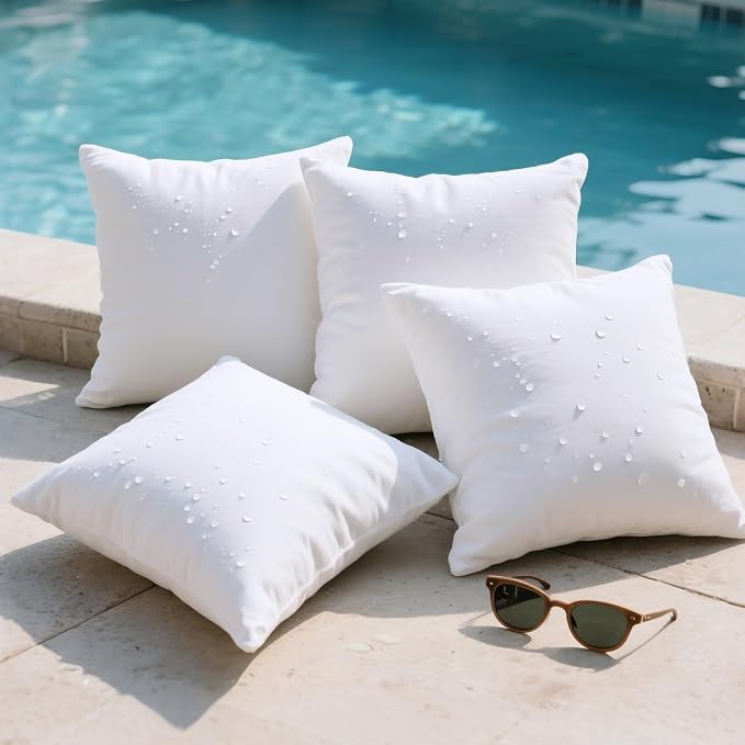 Phantoscope Outdoor Waterproof Pillow Inserts, Premium Water Resistant Patio Cushion, Square Form Throw Pillow for Outdoor, Couch, Chair 20 X 20 Inches(Pack of 4)