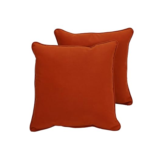 Factory Direct Partners Presidio 15" x 15" Square Decorative Throw Pillow Set with Piping for Indoor/Outdoor Furniture UV, Fade, Weather-Resistant Olefin Fabric (2-Pack) - Burnt Orange, 13809-121
