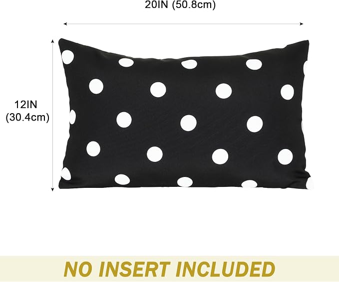 Eternal Beauty 12X20'' Set of 2 Outdoor Decorative Pillow Covers Waterproof Outdoor Pillow Covers for Spring Summer Patio Lumbar Pillows, Black Polka Dot, 12X20 inches