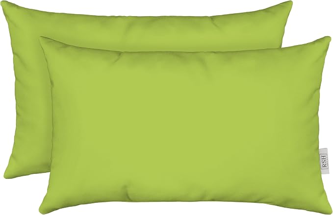 RSH DECOR Sunbrella 26" x 16" Lumbar Throw Pillows Set of 2 | Water and Fade-Resistant Performance Fabric | Outdoor Pillow Covers with Down-Alternative Inserts | Made in USA (Macaw Moss Green)