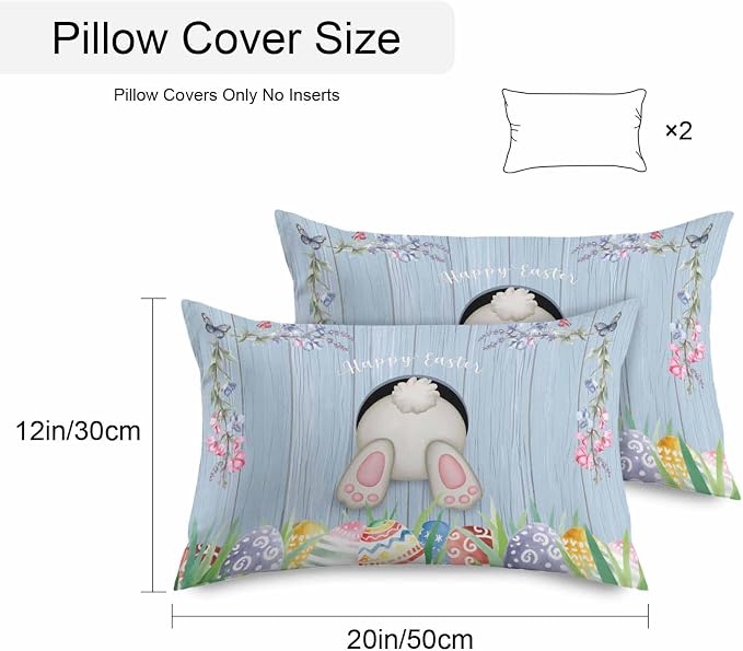 Vandarllin Outdoor Throw Pillows Covers 12X20 Set of 2 Waterproof Bunny Butt Easter Eggs Decorative Zippered Lumbar Cushion Covers for Patio Furniture, Spring Flower Wood Grain