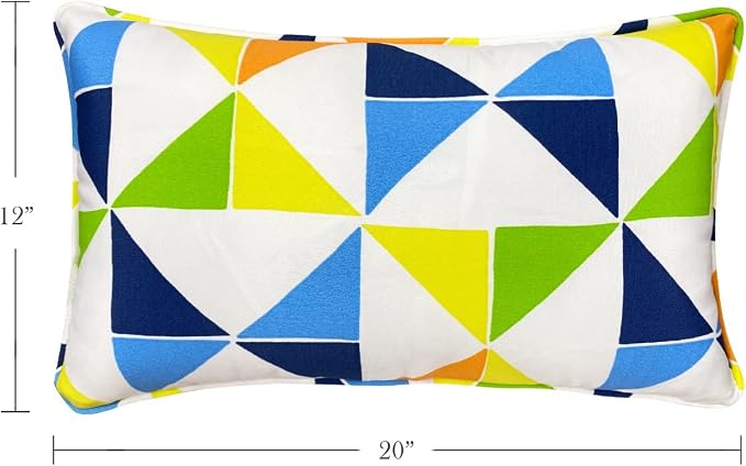 Pack of 2 Outdoor Waterproof Decorative Throw Pillows with Inserts for Patio Furniture, 20x12 Inch Fade Resistant Patio Garden Lumbar Cushions for Couch Bed Sofa, Triangular Multi