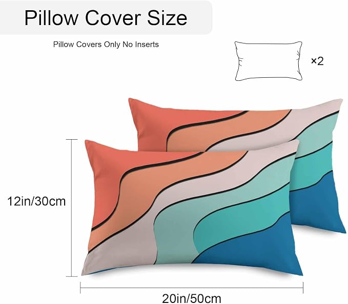 Orange Teal Ombre Outdoor Pillow Covers 20x12 Inch Lumbar Pillow Covers Set of 2 Waterproof Decorative Throw Pillow Cases Modern Moire Abstract Art Cushion Covers for Patio Furniture Garden Couch Sofa