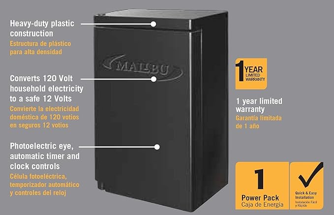Malibu 45 Watt Power Pack with Sensor and Weather Shield for Low Voltage Landscape Lighting and Spotlight Outdoor Transformer 120V Input 12V Output 8100-9045-01