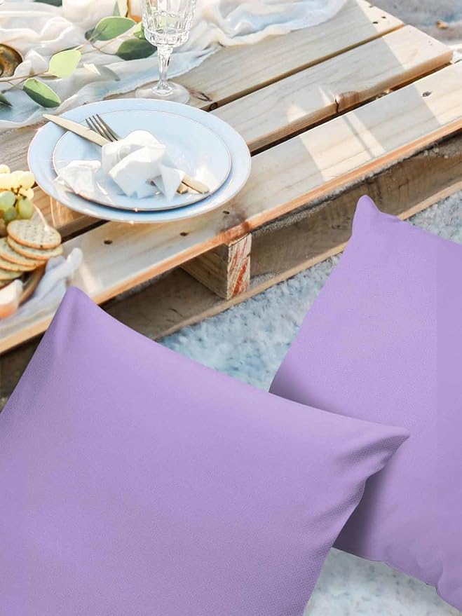 Outdoor Waterproof Throw Pillow Covers Set of 2 Lavender Purple Pillowcases 16x16 Inches Simple Style Patio Decorative Pillows Cushion Case Patio Pillows for Couch Bed Chair Garden