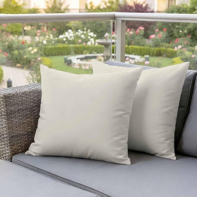 Outdoor Pillow Covers 20 x 20 Inches, Cream Solid Color Waterproof Throw Pillow Cover Set of 2, Aesthetics Contemporary Luxury Decorative Square Cushion Covers for Patio/Couch/Garden