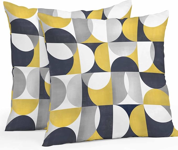 Vandarllin Outdoor Throw Pillows Covers 26x26 inch Set of 2 Waterproof Mid Century Geometric Decorative Zippered Cushion Covers for Patio Furniture, Abstract Modern Yellow Lumbar Pillowcases