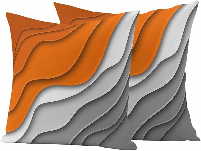 Abstract Beach Outdoor Pillow Covers Set of 2 Aesthetic Grey to Orange Gradient Waterproof Throw Pillow Cover Decorative Cushion Cases for Patio Porch Garden 20X20 Inch