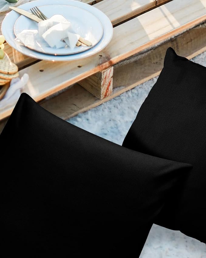 Outdoor Waterproof Pillow Covers for Patio Furniture Black Decorative Throw Pillow Cover Solid Color Pillowcases Set of 2 Cushion Case for Sofa Couch Chair Home Decor 26x26 inch x 2pcs
