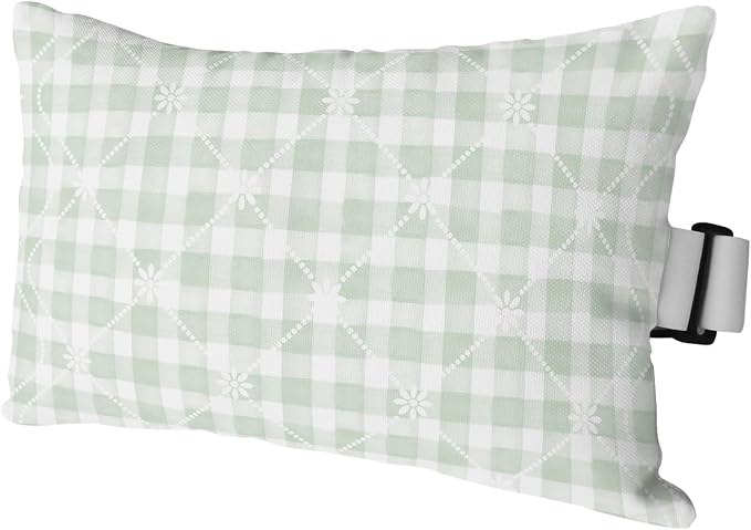 Sage Green Plaid White Lattice Flower Chaise Lounge Head Pillow, 1 Pack Outdoor Recliner Pillow with Insert&Adjustable Elastic Strap, Minimalist Style Waterproof Throw Pillows for Patio Beach Chair