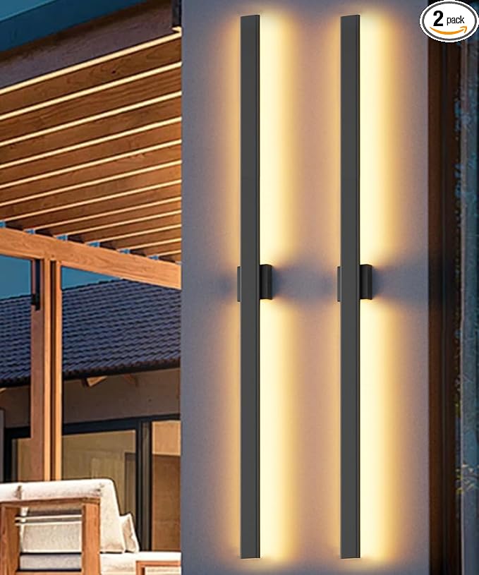 Aipsun 2 Packs 71in Outdoor Wall Sconce, 3000K 4000K 6000K Modern Black Exterior Light, Long LED Linear Wall Light Outside Lighting for Entrance, Hallway, Garage, Porch(3CCT)
