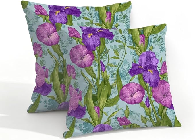 Waterproof Outdoor Pillow Covers Patio Throw Pillow Cases 18x18 Floral | Decorative Throw Pillows Patio Cushion Covers Set of 2, Outdoor Pillow Inserts Cover for Couch Chair