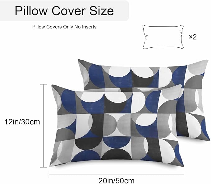 Vandarllin Outdoor Throw Pillows Covers 20x12 inch Set of 2 Waterproof Modern Blue Gray Geometric Decorative Zippered Cushion Covers for Patio Furniture, Abstract Mid Century Lumbar Pillowcases