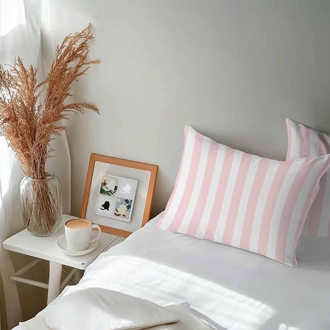 Pink Striped Outdoor Waterproof Throw Pillow Covers 20x12 Set of 2, Modern Farmhouse Pink White Stripes Decorative Pillowcases Cushion Pillowcase for Couch Sofa Patio Outside Pillow Protector