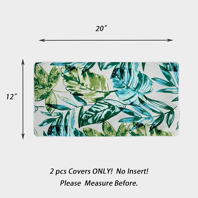 Waterproof Outdoor Lumbar Pillow Covers Set of 2,Home Decor for Garden Patio Furniture,Couch,Sofa 12"x20" Inch Decorative Pillows Cover Only,NO Insert(Palm Leaf)