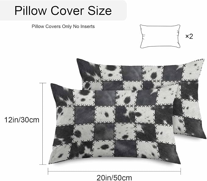 Black White Animal Printed Outdoor Pillow Covers 20x12 Inch Lumbar Pillow Covers Set of 2 Waterproof Decorative Throw Pillow Cases Farmhouse Fur Texture Plaid Cushion Covers for Patio Furniture Garden
