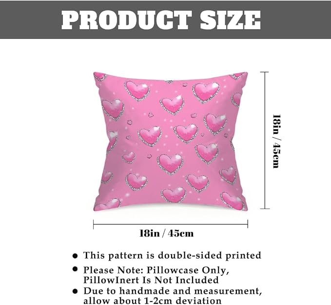 18x18 Inch Outdoor Pillow Covers Set of 2 Waterproof Throw Pillow Covers Decorative Couch Cushion Covers Pink Hearts with_ Diamonds Square Pillowcases Protectors for Patio Garden Sofa