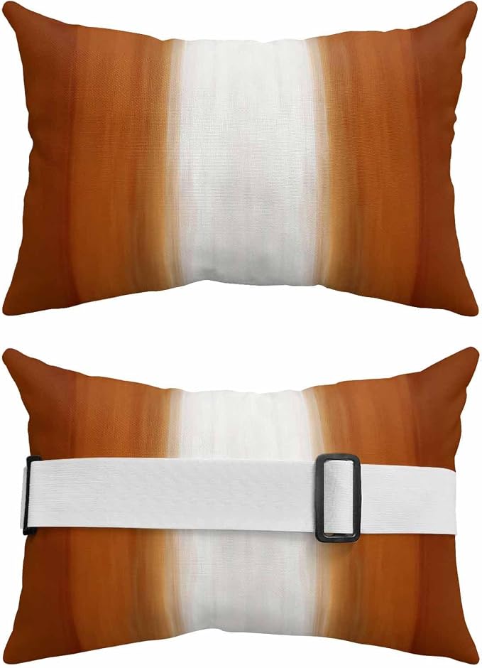 Outdoor Lumbar Pillow Set of 1, Burnt Orange Striped Waterproof Beach Headrest Pillow with Inserts, Orange Ombre Farmhouse Abstract Art Recliner Throw Pillows for Patio Furniture, 12 x 20
