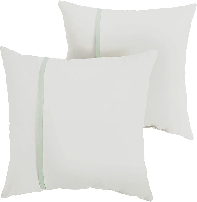 Sorra Home x Sunbrella Indoor Outdoor Square Pillows, Set of 2, 16x16, Canvas Natural Ivory & Light Spa Green